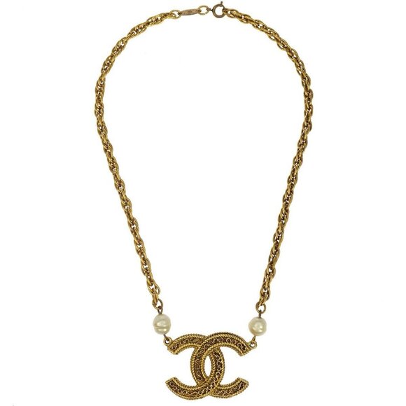 Chanel Artificial Pearl CC Chain Necklace Pendant Gold 1985/3616 196450 - Picture 1 of 4